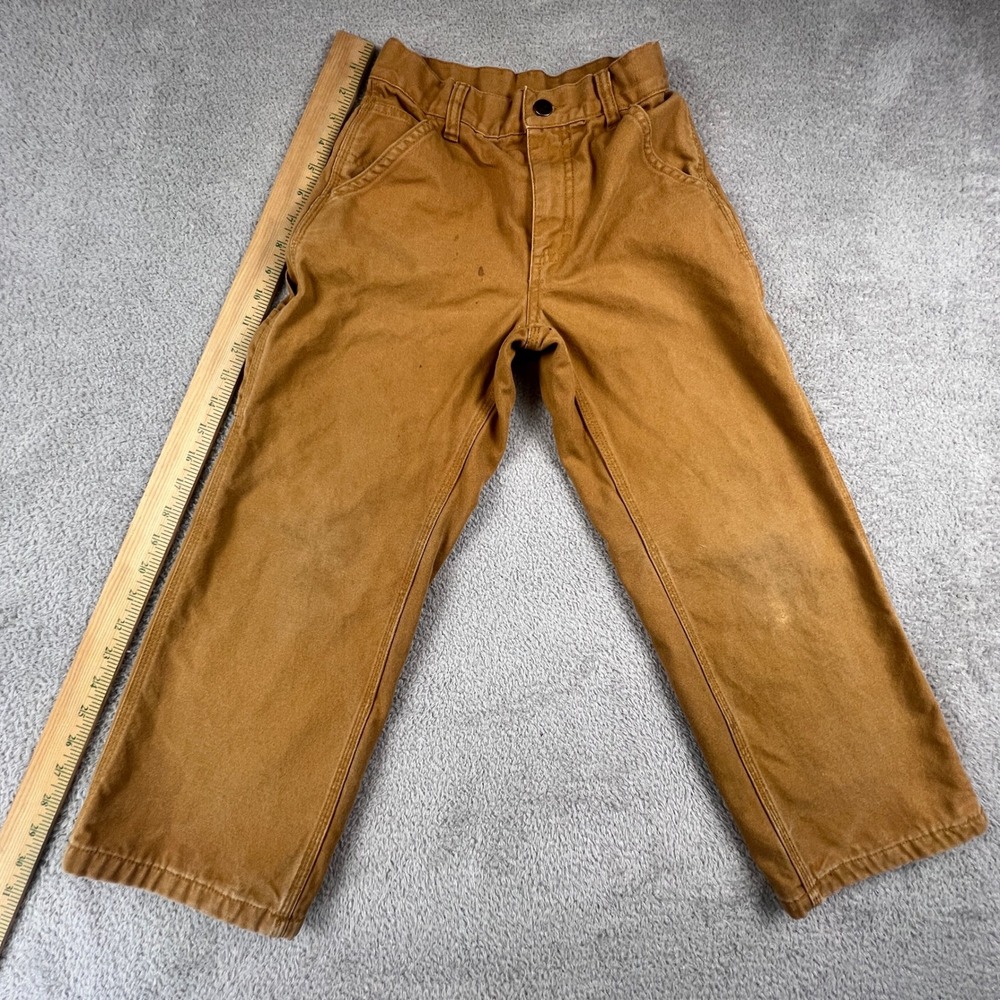 Carhartt Carpenter Pants Kids 8 Brown Flannel Lined Canvas Duck Workwear Utility